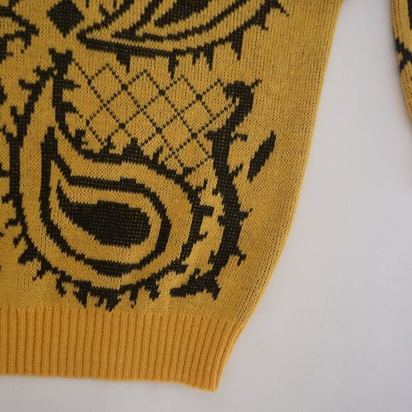 Vintage Paris Star Yellow Black Paisley Knit 20% Mohair Wool Sweater 38 - Picture 5 of 12